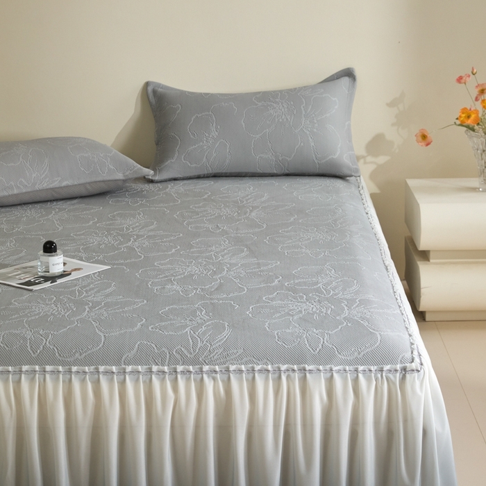 91家纺网 家纺一手货源 找家纺 卡初家居（原微来） 2025新款乙纶冰豆豆渐变色床裙款凉席席子 渐变灰