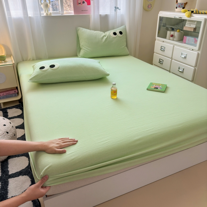 91家纺网 家纺一手货源 找家纺 丽涵家纺 丽涵新品 全棉色织水洗棉单品床笠-床笠三件套 糖果绿