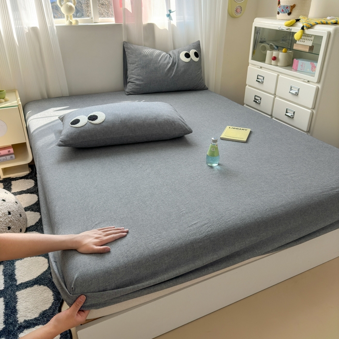 91家纺网 家纺一手货源 找家纺 丽涵家纺 丽涵新品 全棉色织水洗棉单品床笠-床笠三件套 深灰色