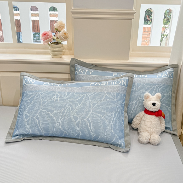 91家纺网 家纺一手货源 找家纺 星座家纺 2025新款复合提花凉感丝凉席三件套平铺款 叶之语-蓝