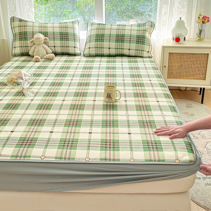 91家纺网 家纺一手货源 找家纺 星座家纺 2025新款复合提花凉感丝凉席三件套床笠款 水木年华-床笠款