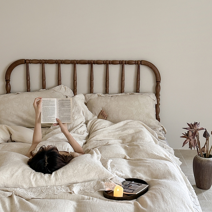 91家纺网 家纺一手货源 找家纺 山舍家居2025新款纯棉棉麻色织提花刺绣花边款四件套-蝶梦晚落 蝶梦晚落-麻本色