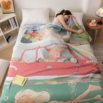 乐家毛巾被 2025春夏新款全棉纯棉六层大版印花毛巾被 海底女孩