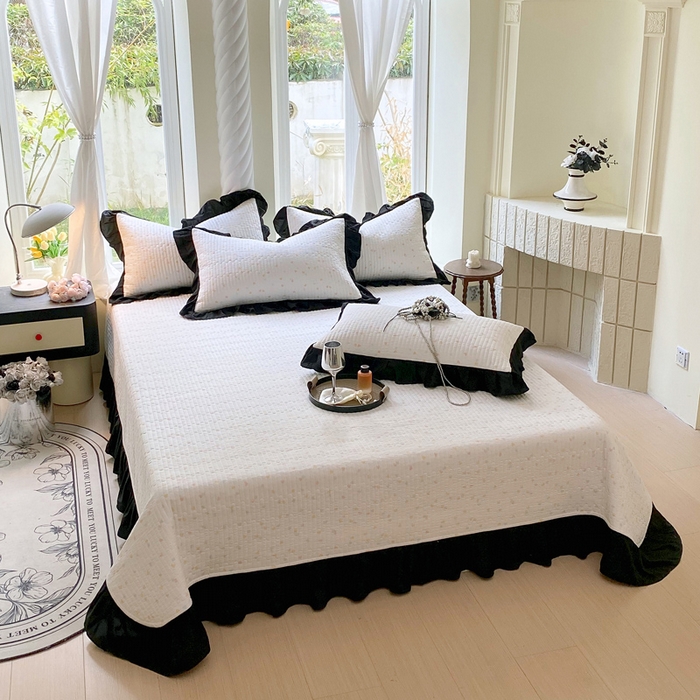 91家纺网 家纺一手货源 找家纺 （总）老k2025新款亲肤舒适水洗棉花边床盖三件套