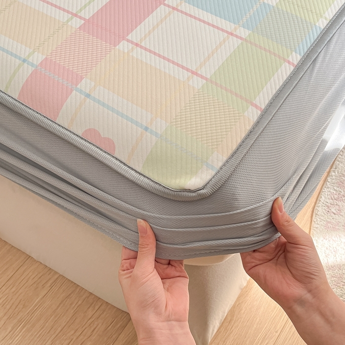 91家纺网 家纺一手货源 找家纺 星座家纺 2025新款复合提花凉感丝凉席三件套床笠款 爱心气泡粉-床笠款