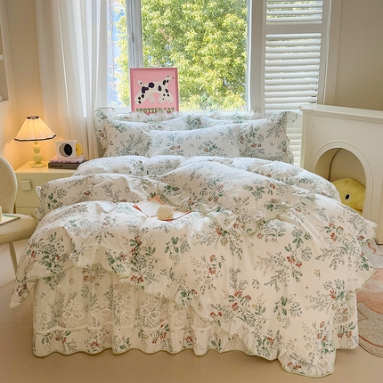 91家纺网 家纺一手货源 找家纺 （总）宜凡家纺 2025新款全棉蕾丝花边床裙四件套