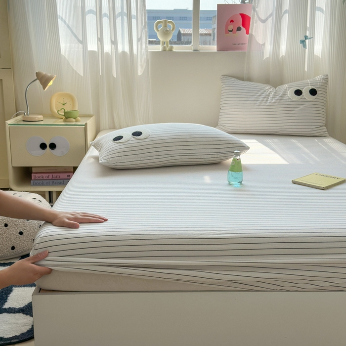 91家纺网 家纺一手货源 找家纺 丽涵家纺 丽涵新品 全棉色织水洗棉单品床笠-床笠三件套 黑白条