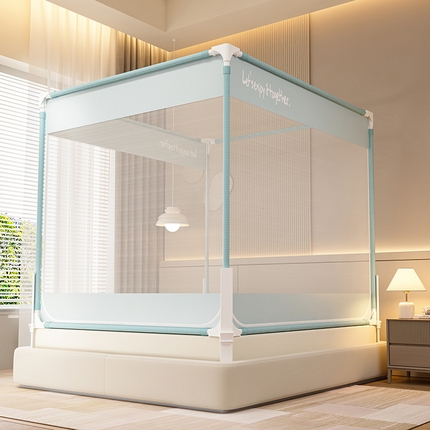 海虹蚊帐 2025新款高级围栏2302款升级加粗压脚支架全底外穿杆防摔坐床蚊帐 时尚蓝