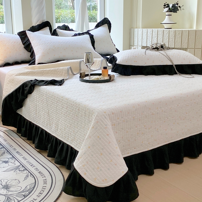 91家纺网 家纺一手货源 找家纺 （总）老k2025新款亲肤舒适水洗棉花边床盖三件套