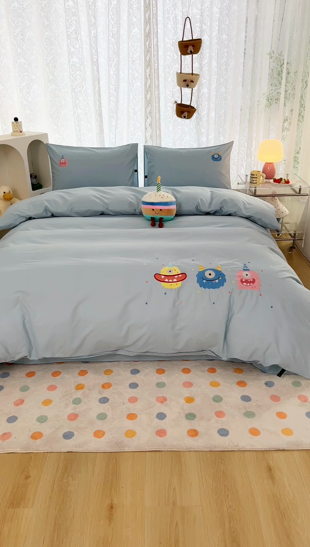 91家纺网 家纺一手货源 找家纺 曼町家居 2025春夏新款40支全棉纯棉水洗棉刺绣四件套 哆啦趣梦-北欧蓝