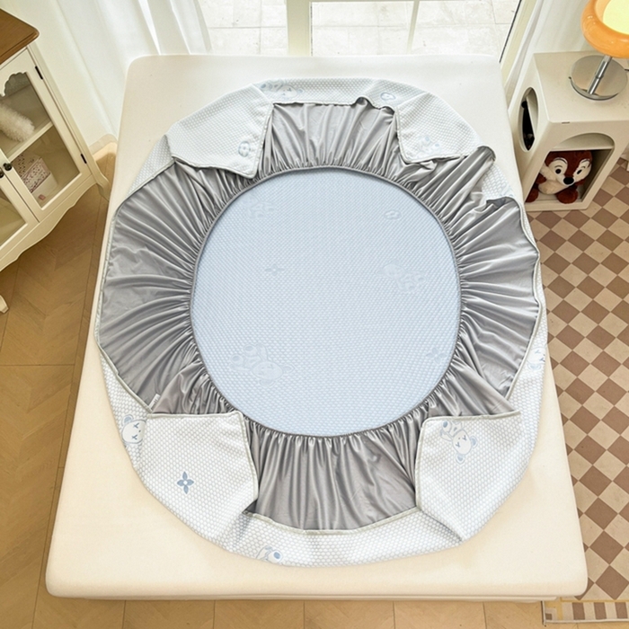 91家纺网 家纺一手货源 找家纺 静缘分2025新款直播爆款凉豆豆冰丝凉席三件套床笠款可水洗机洗夏季凉感冰豆豆空调席软席子 宝贝熊-蓝