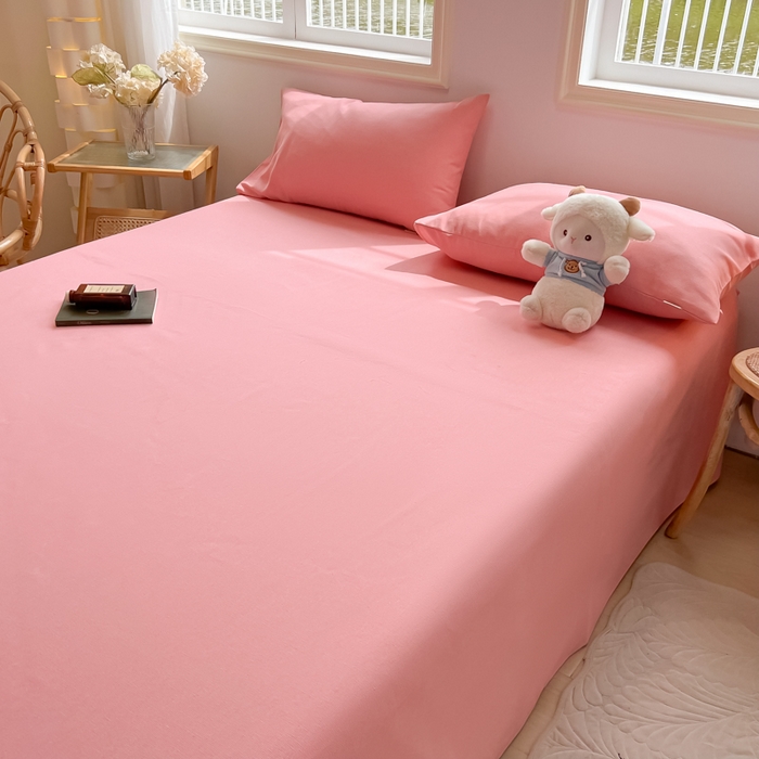 91家纺网 家纺一手货源 找家纺 爱彼家纺 2025新款热门卡通条纹原棉老粗布凉席床单 格调-粉