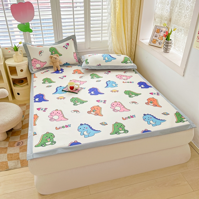 91家纺网 家纺一手货源 找家纺 星座家纺 2025新款复合提花凉感丝凉席三件套平铺款 七彩龙