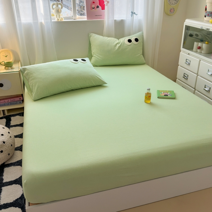 91家纺网 家纺一手货源 找家纺 丽涵家纺 丽涵新品 全棉色织水洗棉单品床笠-床笠三件套 糖果绿