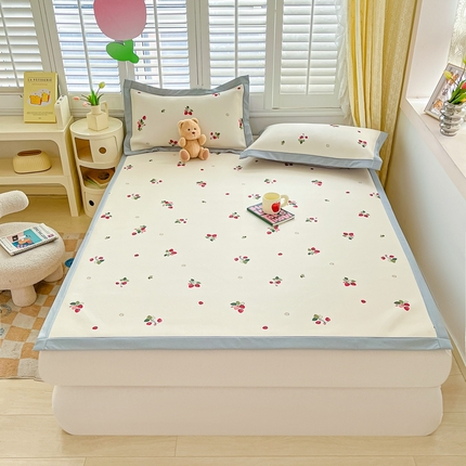 星座家纺 2025新款复合提花凉感丝凉席三件套平铺款 奶油草莓