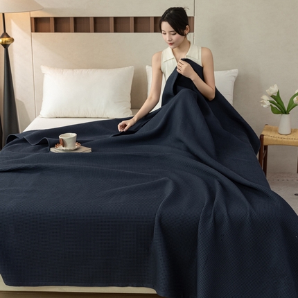 乐家毛巾被 2025春夏新款日式华夫全棉纯棉毛巾被 华夫格-深蓝