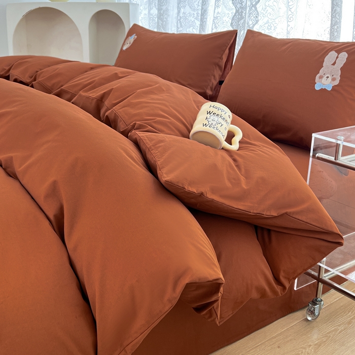 91家纺网 家纺一手货源 找家纺 曼町家居 2025春夏新款40支全棉纯棉水洗棉刺绣四件套 元气星喵-复古咖