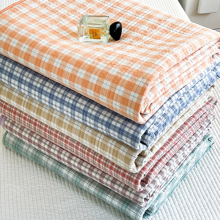 91家纺网 家纺一手货源 找家纺 沐纯家居 2025新款格子款天丝棉床盖三件套 组合图