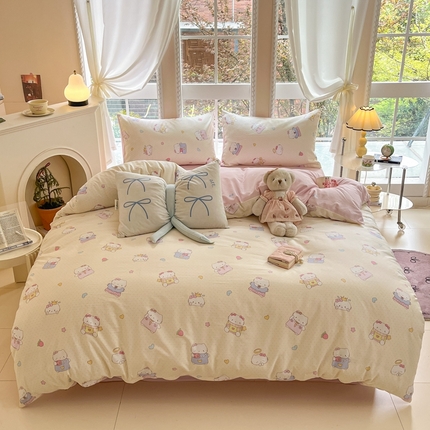 91家纺网 家纺一手货源 找家纺 （总）Sweet dreams甜梦 2025新款全棉印花卡通小清新四件套