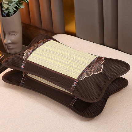 梦叶草 2025新款夏季夏凉席枕冰藤竹条竹席枕芯草席麻将凉席茶香枕头 欧式圆角草席茶香枕