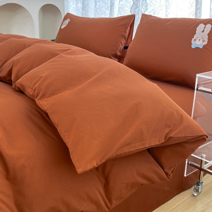 91家纺网 家纺一手货源 找家纺 曼町家居 2025春夏新款40支全棉纯棉水洗棉刺绣四件套 元气星喵-复古咖