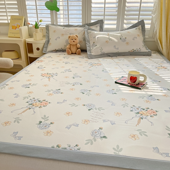 91家纺网 家纺一手货源 找家纺 星座家纺 2025新款复合提花凉感丝凉席三件套平铺款 拈花湾兰