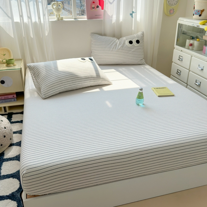 91家纺网 家纺一手货源 找家纺 丽涵家纺 丽涵新品 全棉色织水洗棉单品床笠-床笠三件套 黑白条