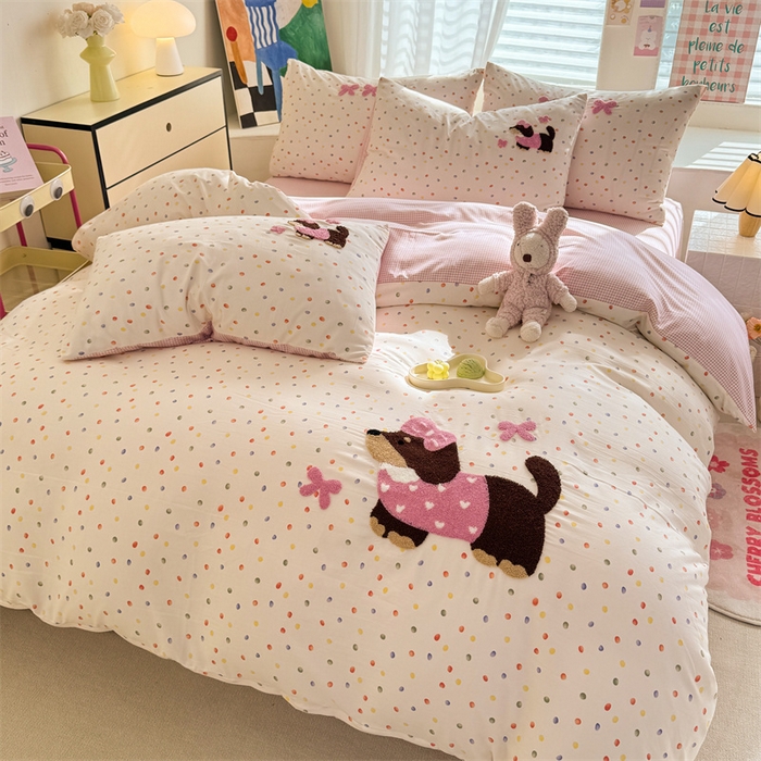 91家纺网 家纺一手货源 找家纺 多品 2025春夏新款水洗棉毛巾绣卡通系列被套单件-单被套 心愿狗