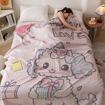 乐家毛巾被 2025春夏新款全棉纯棉六层大版印花毛巾被 礼物狗狗