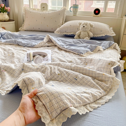 91家纺网 家纺一手货源 找家纺 （总）2025新款云感皱皱纱全棉花边款夏被四件套