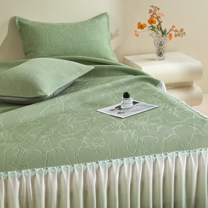 91家纺网 家纺一手货源 找家纺 卡初家居（原微来） 2025新款乙纶冰豆豆渐变色床裙款凉席席子 渐变绿