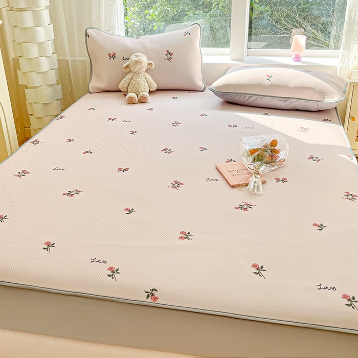 91家纺网 家纺一手货源 找家纺 星座家纺 2025新款复合提花凉感丝凉席三件套床笠款 尤克克里粉-床笠款