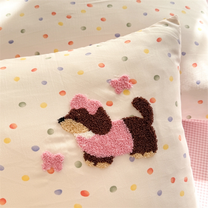 91家纺网 家纺一手货源 找家纺 多品 2025春夏新款水洗棉毛巾绣卡通系列被套单件-单被套 心愿狗