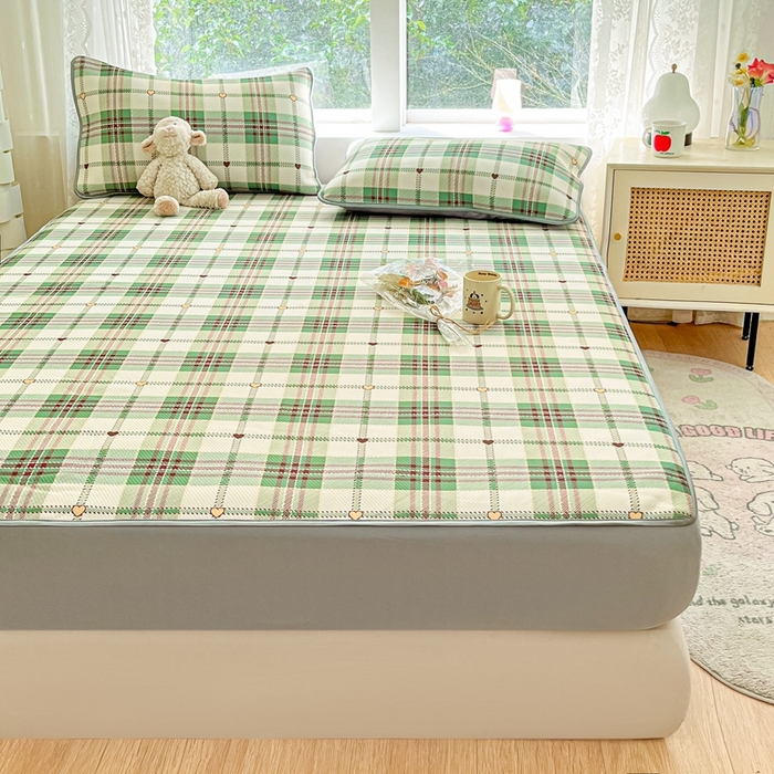 91家纺网 家纺一手货源 找家纺 星座家纺 2025新款复合提花凉感丝凉席三件套床笠款 水木年华-床笠款