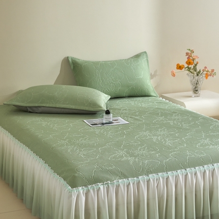 卡初家居（原微来） 2025新款乙纶冰豆豆渐变色床裙款凉席席子 渐变绿