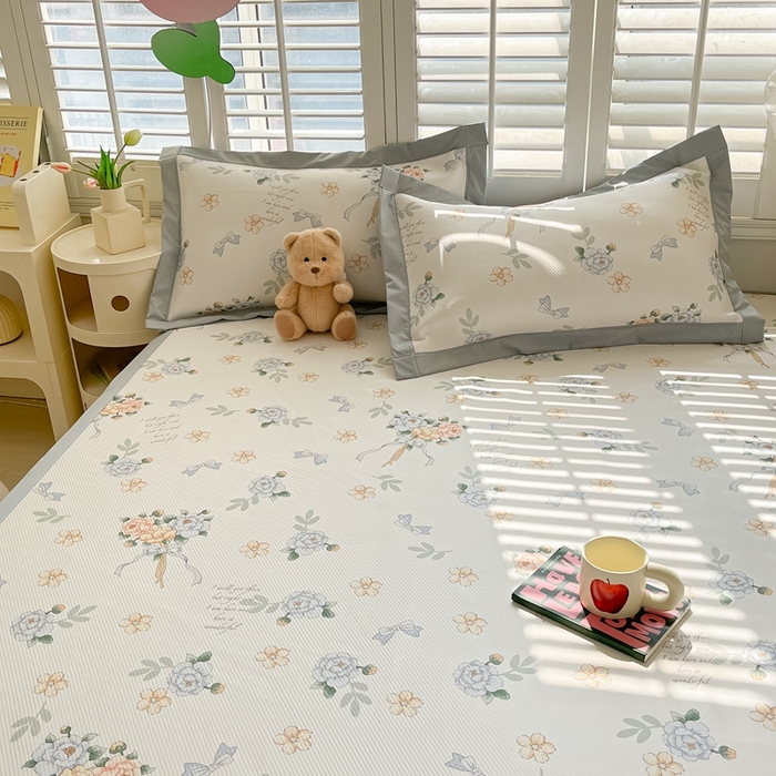 91家纺网 家纺一手货源 找家纺 星座家纺 2025新款复合提花凉感丝凉席三件套平铺款 拈花湾兰