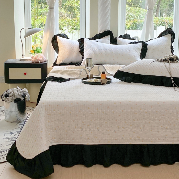 91家纺网 家纺一手货源 找家纺 （总）老k2025新款亲肤舒适水洗棉花边床盖三件套