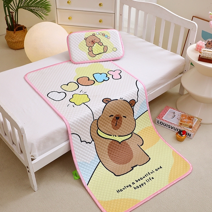 91家纺网 家纺一手货源 找家纺 八零年代  2025新款3D凉豆豆大版卡通儿童凉席夏被三件套冰豆豆凉席 凉豆豆 星星卡皮巴拉