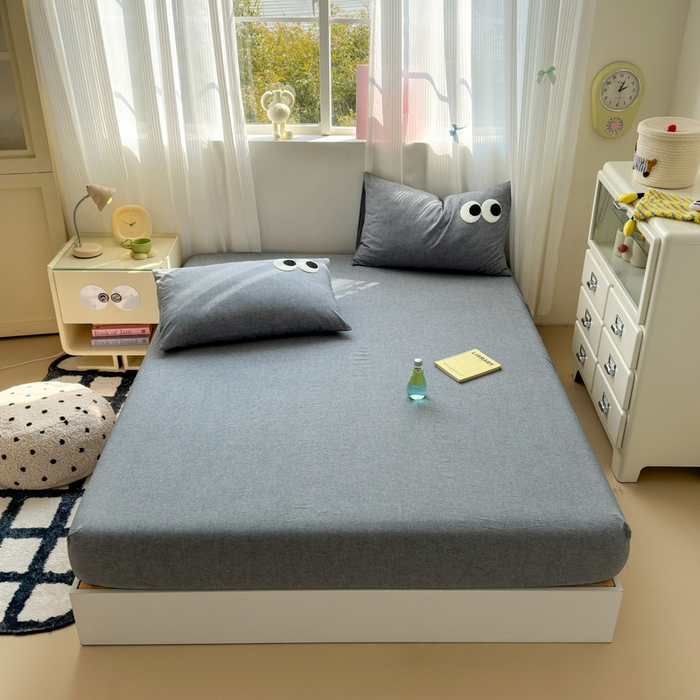 91家纺网 家纺一手货源 找家纺 丽涵家纺 丽涵新品 全棉色织水洗棉单品床笠-床笠三件套 深灰色