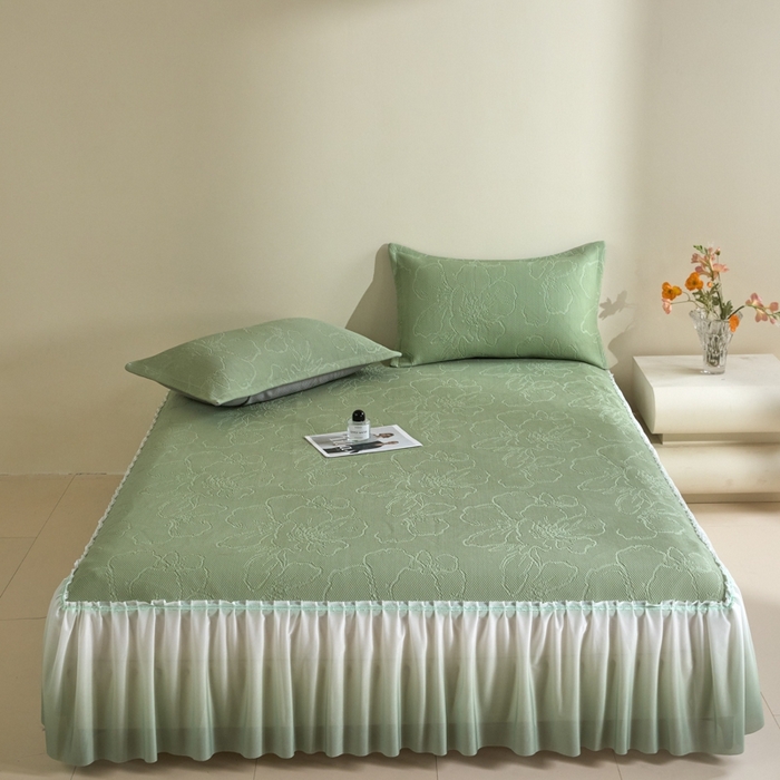 91家纺网 家纺一手货源 找家纺 卡初家居（原微来） 2025新款乙纶冰豆豆渐变色床裙款凉席席子 渐变绿