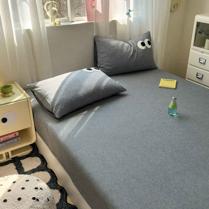 91家纺网 家纺一手货源 找家纺 丽涵家纺 丽涵新品 全棉色织水洗棉单品床笠-床笠三件套 深灰色