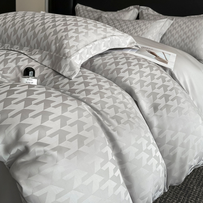 91家纺网 家纺一手货源 找家纺  慕晨 2025新款莱赛尔提花四件套高级简奢款天丝4件套直播热款 贝立雅