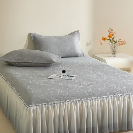 卡初家居（原微来） 2025新款乙纶冰豆豆渐变色床裙款凉席席子 渐变灰