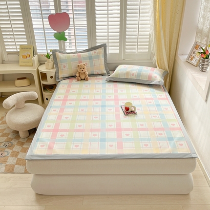 星座家纺 2025新款复合提花凉感丝凉席三件套平铺款 爱心气泡粉