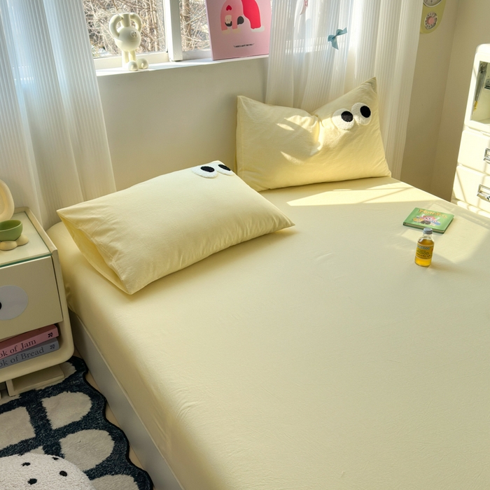 91家纺网 家纺一手货源 找家纺 丽涵家纺 丽涵新品 全棉色织水洗棉单品床笠-床笠三件套 奶黄色