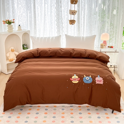 曼町家居 2025春夏新款40支全棉纯棉水洗棉刺绣四件套 哆啦趣梦-复古咖