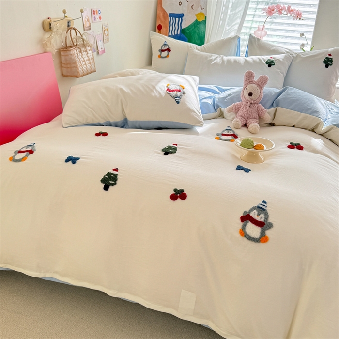 91家纺网 家纺一手货源 找家纺 （总）多品 2025春夏新款水洗棉毛巾绣卡通系列被套单件-单被套