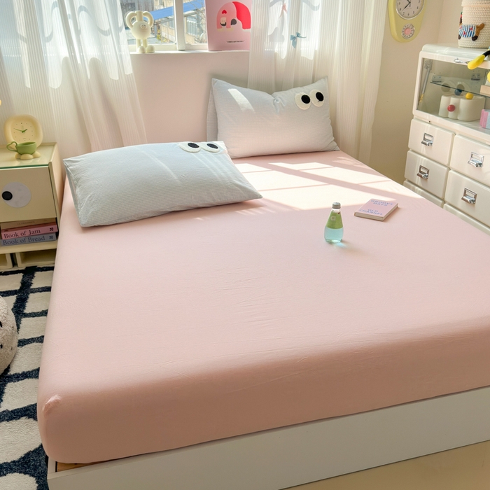 91家纺网 家纺一手货源 找家纺 丽涵家纺 丽涵新品 全棉色织水洗棉单品床笠-床笠三件套 蜜桃粉