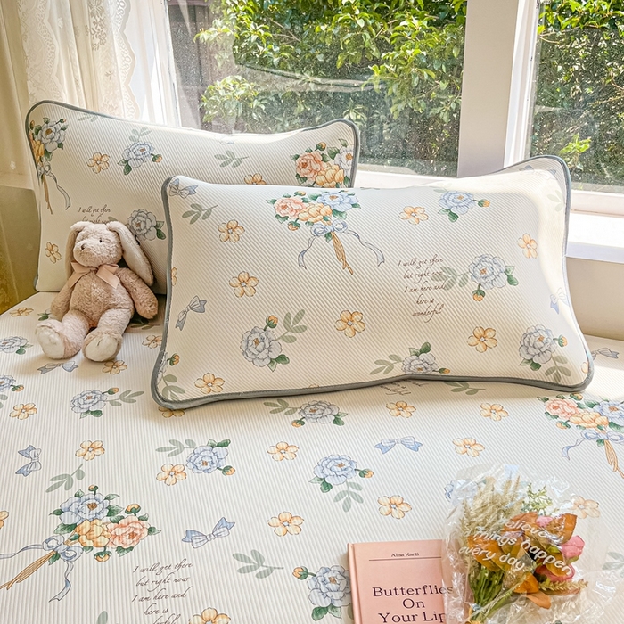 91家纺网 家纺一手货源 找家纺 星座家纺 2025新款复合提花凉感丝凉席三件套床笠款 拈花湾蓝-床笠款