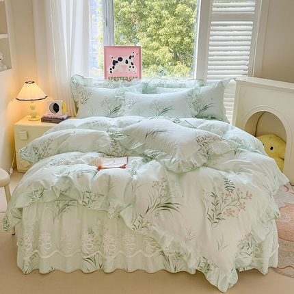 91家纺网 家纺一手货源 找家纺 （总）宜凡家纺 2025新款全棉蕾丝花边床裙四件套